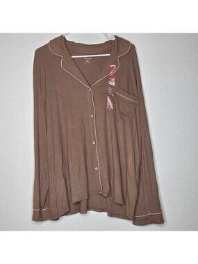 NWT State of Day Women's Ribbed Notched-Collar Pajama Top